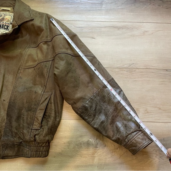 Vintage Rustic Heavy Leather Brown New Zealand  Outback Bomber Jacket Size Large - Picture 12 of 15
